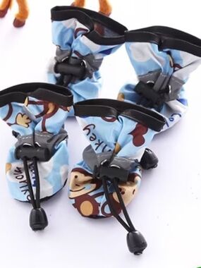 NWT Blue Monkey Print Waterproof Shoes for Pets- XS- Extra Small